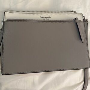 kate spade Gray and Cream Leather Crossbody with triple Zip Pocket